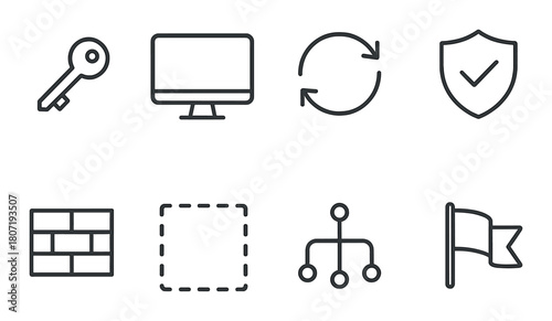 Set of minimalistic security and technology icons in black