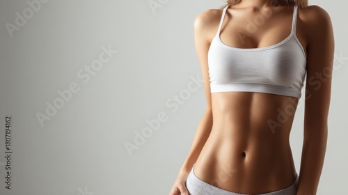 Close up of an attractive woman s physique highlighting weight loss through liposuction diet and a healthy lifestyle