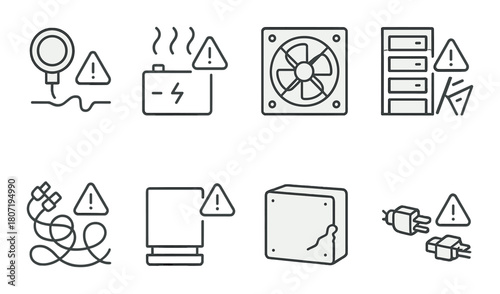 Electrical safety symbols and warning icons for appliances and components
