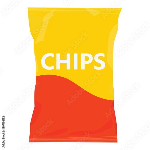 Chips bag plastic packaging design, isolated on white background
