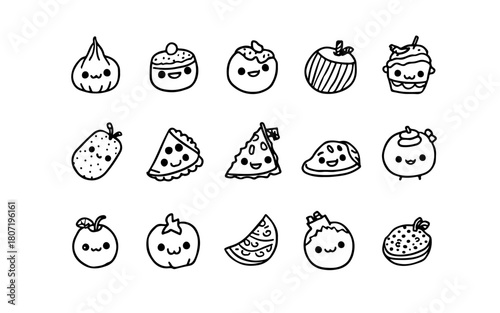 Collection of Cute Hand-Drawn Food Icons for Whimsical Designs