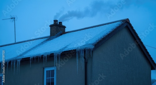 Wallpaper Mural House chimney smoke and icicles on snowy roof with antenna Torontodigital.ca