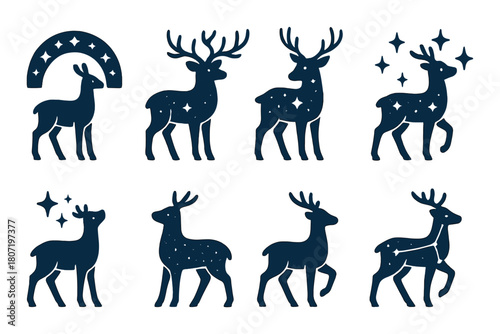 Silhouettes of starry deer: celestial and mystical designs