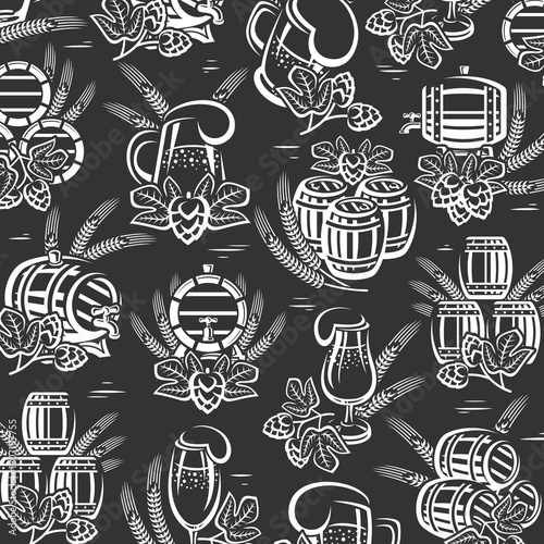 Beer background, pattern set. Collection icon beer. Vector