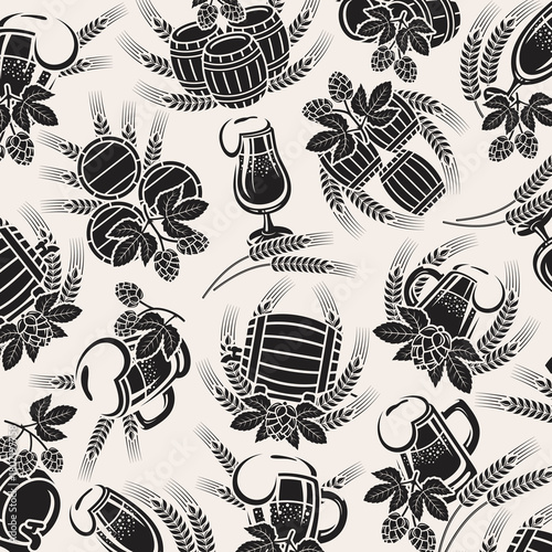 Beer background, pattern set. Collection icon beer. Vector