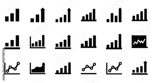 Ascending charts icons set for business analytics and financial growth visualization