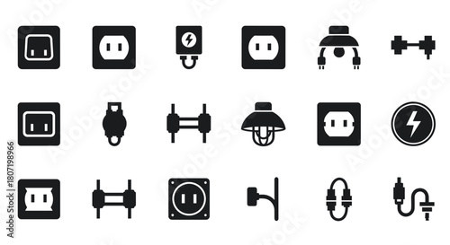 Electrical outlets and lighting fixtures for home renovation projects, power connection icon