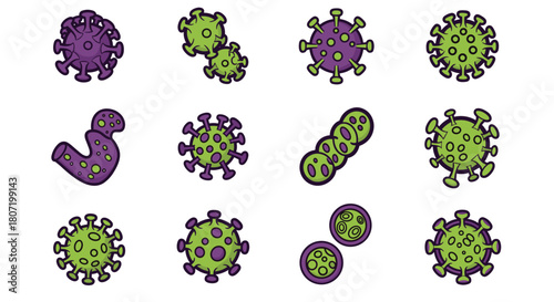 Diverse collection of virus cell illustrations, perfect for health or science projects