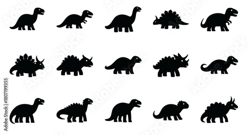 Dinosaur silhouettes creating a prehistoric collection, perfect for adventure and education