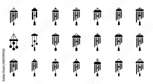 Collection of elegant wind chime designs for peaceful relaxation, soothing sounds, zen garden