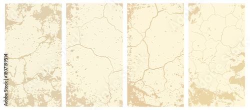 Collection of four grunge textures in shades of beige isolated on vector illustration
