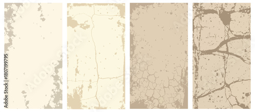 Collection of four beige grunge textures with cracks, stains, and imperfections vector illustration