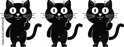 Funny black cat showing middle finger, rude cartoon kitten character, offensive hand gesture vector d gesture vector illustration, bad behavior pet design