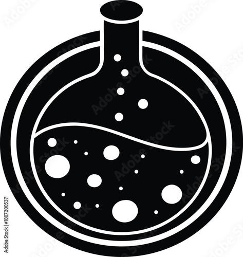 Black chemical laboratory flask icon simple design on transparent background