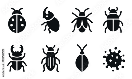 Dark silhouettes of insects and virus against gradient background