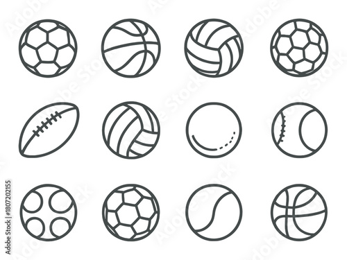 Monochrome sports ball pattern featuring various athletic equipment designs