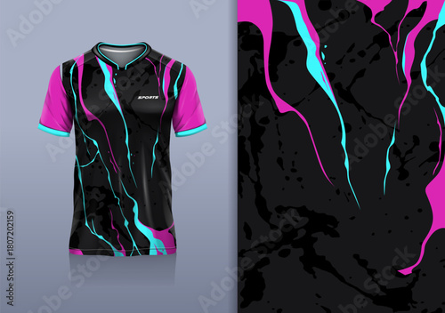 T-shirt mockup abstract texture grunge marble sport jersey design for football, soccer, racing, esports, running, black pink color