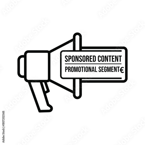 Megaphone with sponsored content promotional segment sign, isolated on