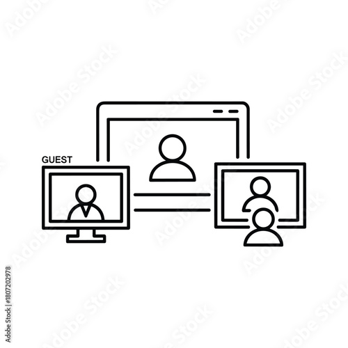 Video conference with multiple participants on screens, isolated on