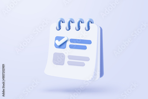 White clipboard task management todo check list, efficient work on project plan, fast progress, level up concept, assignment and exam, productivity solution icon. 3d vector render on pink background.