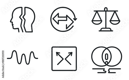 Abstract icons of balance, symmetry, and equilibrium on gradient background