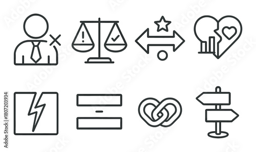 Minimalist symbol set featuring balance, relationships, and decisions