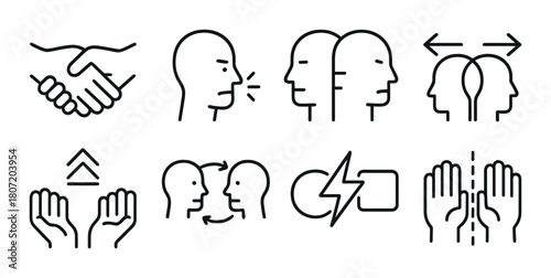 Silhouette icons illustrating human interaction and communication symbols