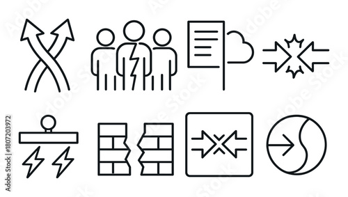 Abstract black icons on metal texture representing communication and conflict resolution