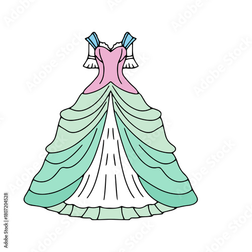Elegant ball gown illustration A beautiful dress design in pastel colors with a unique style