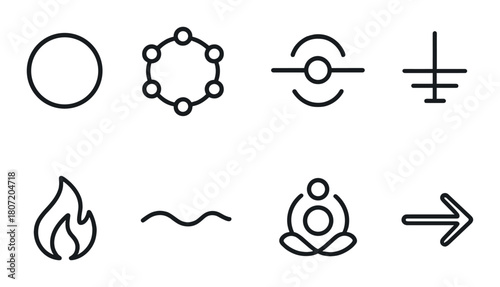 Minimalist abstract icon set with spiritual and nature symbolism