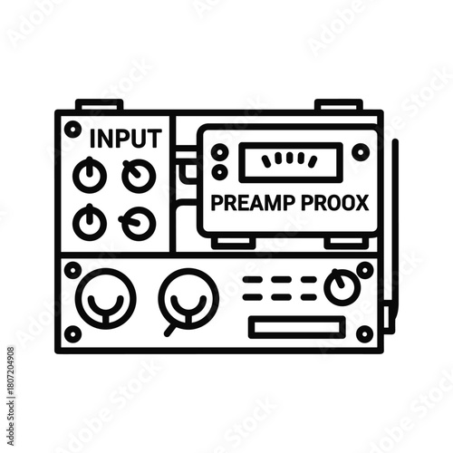 Vector icon of a preamp proox audio device with input and controls, isolated on