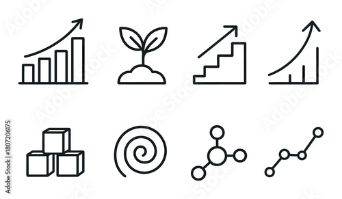 Minimalist black bar graphs and icons on textured gray background