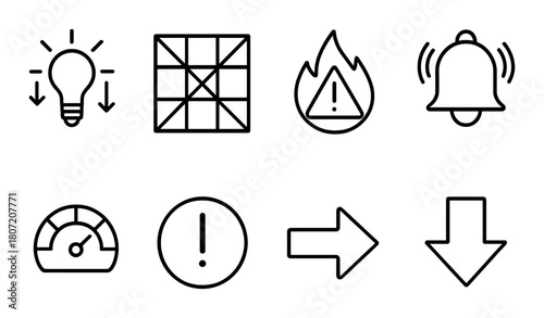 Set of alert and warning icons on dark background