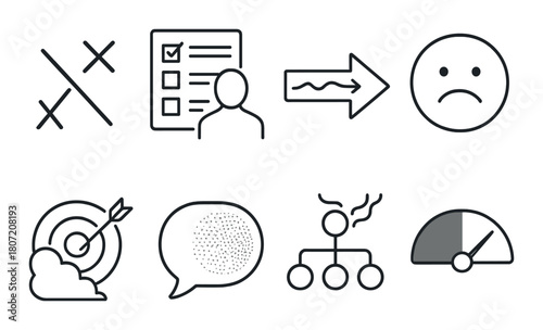 Icons depicting decision making process with arrows and symbols