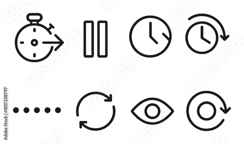 Black and grey timer and eye icons on textured background