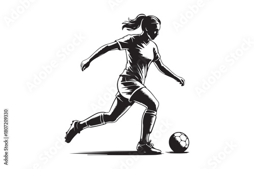 Dynamic sketch of a female soccer player kicking a ball