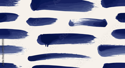 Abstract seamless pattern of blue watercolor brush strokes on a light background.