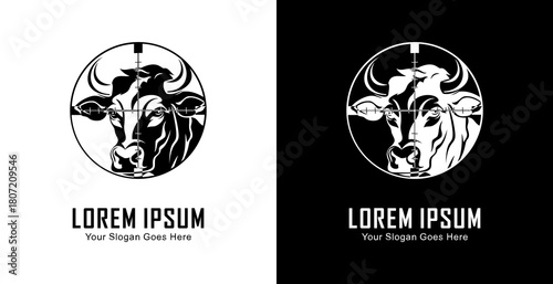 The logo design is in the shape of a cow's head which is in the shot