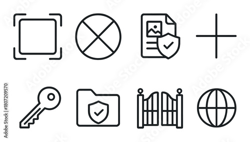 Set of security and privacy icons on metallic background