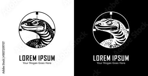 The logo design is in the shape of a Komodo head which is in the shot