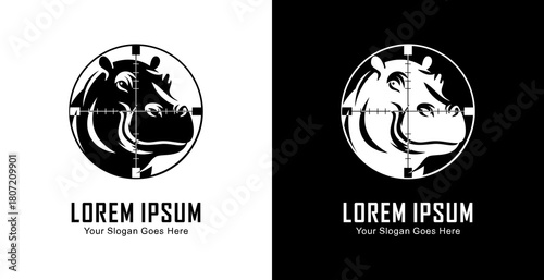 The logo design is in the shape of a hippo head that is in the shot