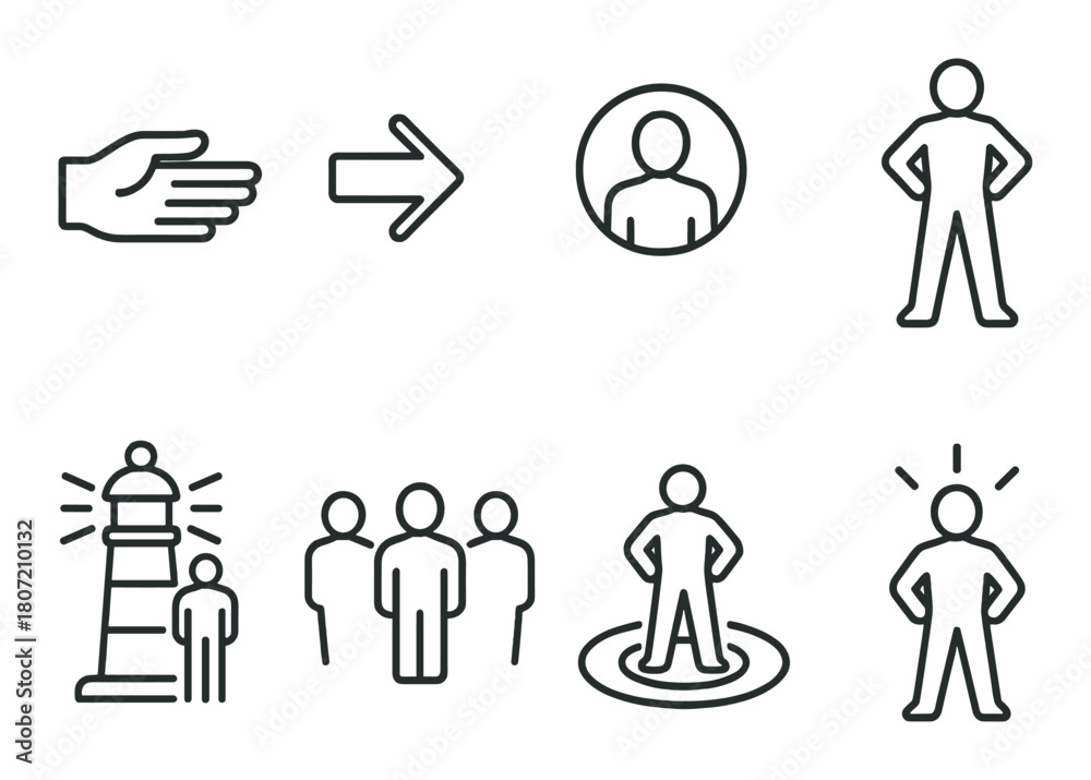 Obraz premium Leadership and guidance icons: illustrated symbols of direction and empowerment