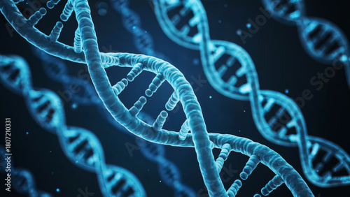 Futuristic glowing DNA helix molecules symbolizing genetic science biotechnology and molecular biology discovery