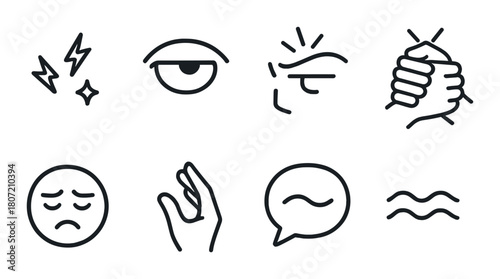 Minimalist icon set: emotions and gestures with lightning and waves