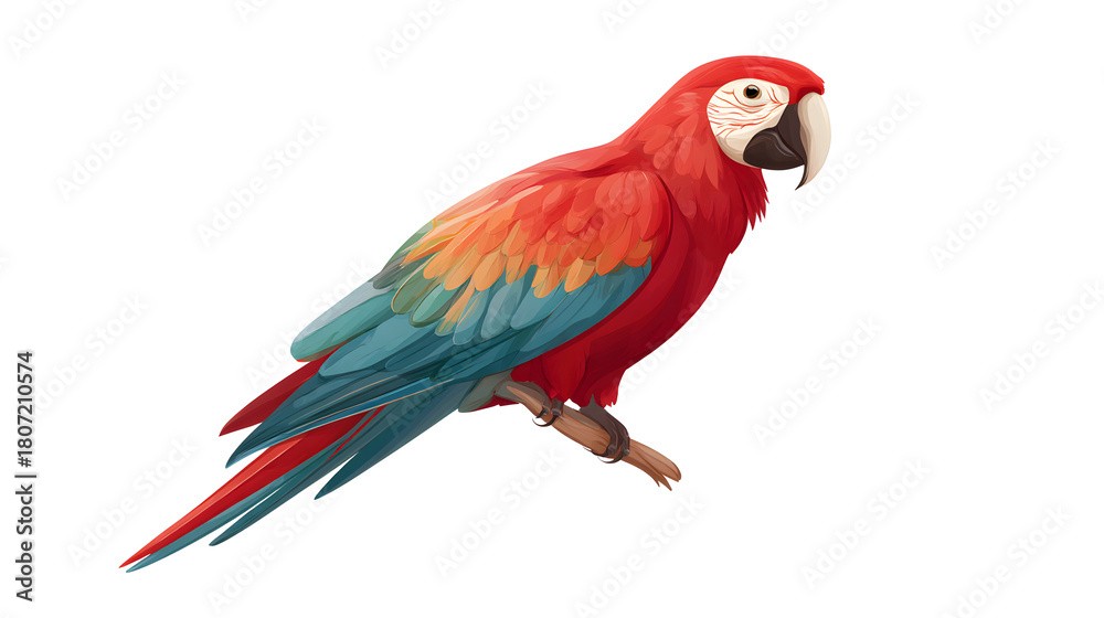 Obraz premium Colorful parrot illustration exhibits detailed feather texture, perfect for wildlife posters or tropical avian branding.