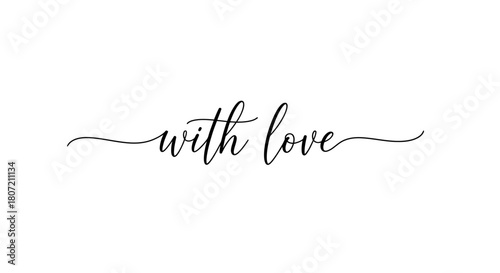 Elegant cursive text reading "with love" on a white background.