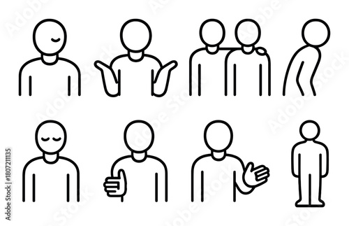 Minimalist human silhouette icons displaying various gestures