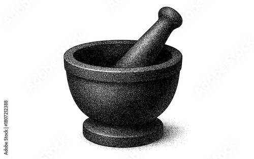 Stippled mortar and pestle in vintage style for culinary and apothecary use