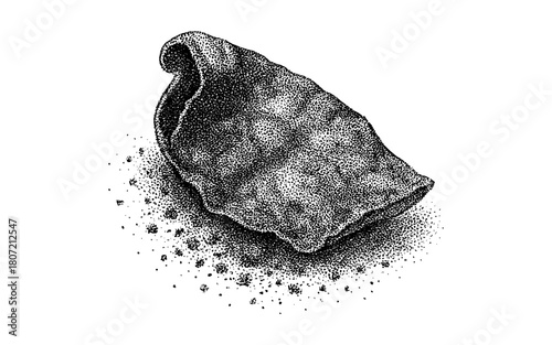 Detailed pointillism dot art of a potato chip with crumbs