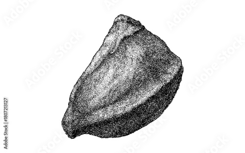 Detailed stippled flint tool on white background